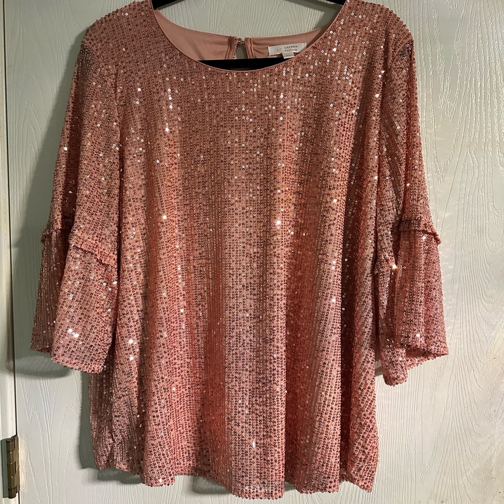 LC Lauren Conrad Sparkling Pink Sequin Blouse XL